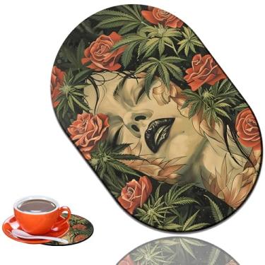 Imagem de Conjunto de mousepad e porta-copos para jogos de superfície lisa, tapete de borracha antiderrapante lindamente padronizado adequado para mouse pads de escritório e casa, beleza rosa vermelha