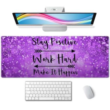 Imagem de Mouse pad grande para jogos com bordas costuradas, tapete de mesa com citações inspiradoras, teclado estendido, base de borracha antiderrapante, 31,5 x 11,20 cm, mantenha o trabalho positivo e faça