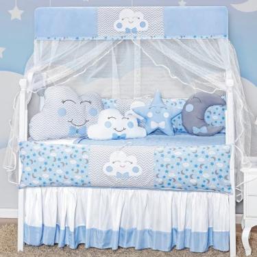 Imagem de Kit enxoval de berço 12 peças nuvem estampada com 2 laterais e saia bo
