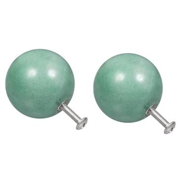 Imagem de Rockcloud 2 maçanetas redondas de pedra de cristal com parafusos, puxadores de gaveta para guarda-roupa, armário, cômoda, decoração de casa, aventurina verde