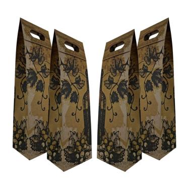 Imagem de Kit 4 Sacolas Garrafa Vinho Champagne Reforçada Kraft 220g/m Unicor