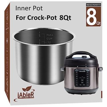 Imagem de iAbler Pote Interno Original para Crock Pot 8 Quart - Pote de Reposição de Aço Inoxidável para Crock-Pot 8 Qt Multi-Fogão Crockpot Xl Peças de Acessórios para Panela de Pressão