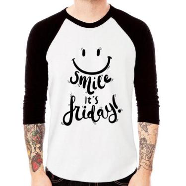 Imagem de Camiseta Raglan Smile, It's Friday! Manga 3/4 - Foca na Moda, Branco, 