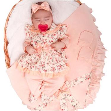 Imagem de Saída de Maternidade Menina Amora Salmão Floral 05 Peças - Amora Amora