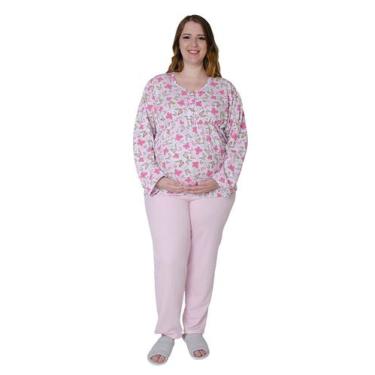Imagem de Pijama Longo Moletinho Flanelado Pós Parto Linda Gestante, P, Rosa