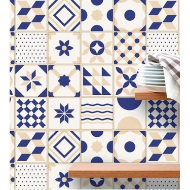 Imagem de Papel De Parede Azulejo Português Retro Em Bege E Branco - PAPEL E PAR
