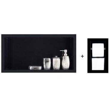 Imagem de Nicho Para Banheiro Em Porcelanato E Porta Papel Higiênico  - Kit com 