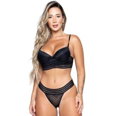 Imagem de Conjunto Lingerie Vekyo Bojo e Renda Com Elástico Sensual, GG, Preto