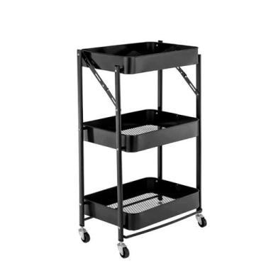 Imagem de Fruteira Estante Carrinho Organizador Dobrável com Rodinhas 3 Pratelei