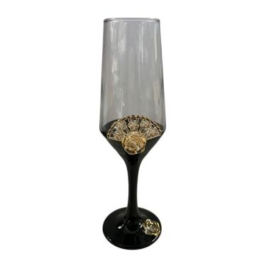 Imagem de Taça Pomba Gira Leque Rosa Negra Champagne Vidro 186ml