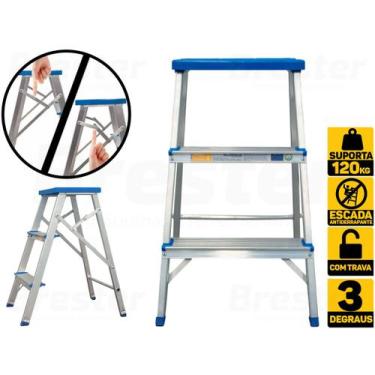 Imagem de Banqueta Escada Escadinha 3 Degraus Resistente Alumínio Dobrável Supor