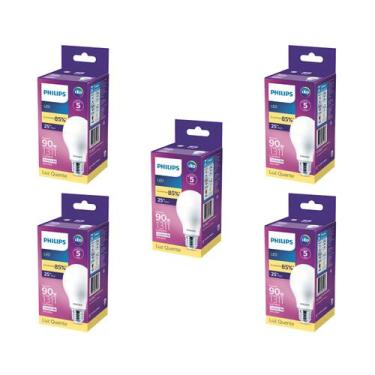 Imagem de Kit 5 Lâmpada Led Bulbo 13w = 90w 1311lm Bivolt Philips 3000k amarela 