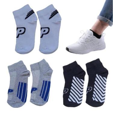 Imagem de Kit 03 Pares Meias Soquete Cano Curto Invisível Feminina Trabalhada Co