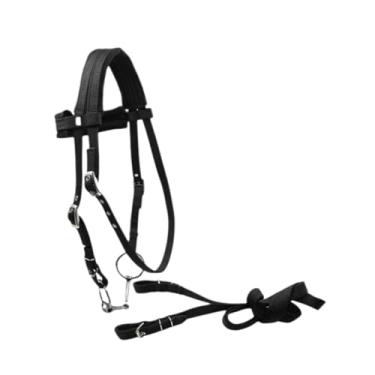 Imagem de YIJU Freio de cavalo com rédea, rédeas de tração lateral resistente, selas ocidentais, corda de equitação, cabresto, acessórios de equitação, S Black
