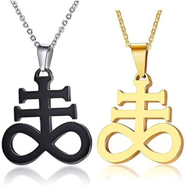 Imagem de Blowin Colar com pingente de cruz de religiões Leviatã satânicas de aço inoxidável da Igreja de Satanás, corrente de 55 cm, Aço inoxidável