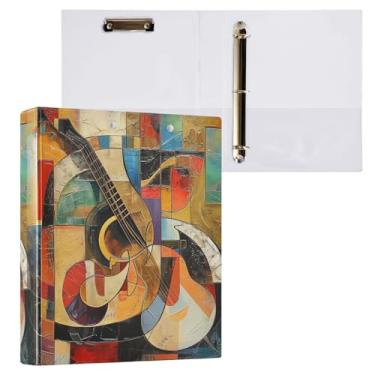 Imagem de Fichário de guitarra abstrata arte moderna abstrata 3 anéis fichário decorativo de 3,8 cm com prancheta e 3 bolsos transparentes, comporta 200 folhas de papel tamanho A4 fichários à prova d'água para