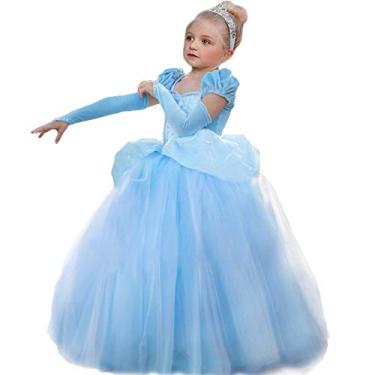 Imagem de KIOMI Fantasia de princesa Cinderela para meninas pequenas Halloween 2-11T azul