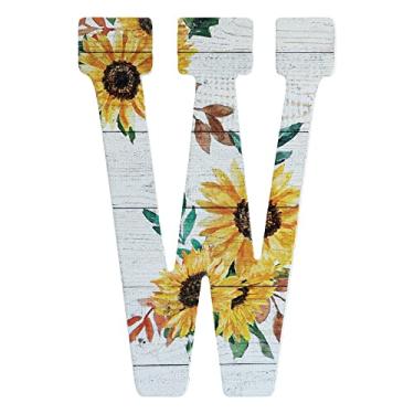 Imagem de COLLECTIVE HOME - Letras de madeira de 30 cm para decoração de parede, placa de parede rústica, placas de alfabeto decorativas penduradas, número de casa, decorações para festa de inauguração de casa de aniversário de casamento, branco lavado, girassol (W)