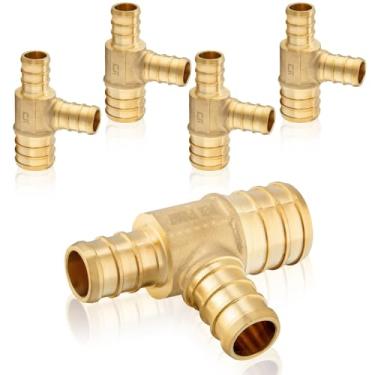 Imagem de HeSun Pacote com 5 acessórios PEX, camiseta Pex de 2,5 cm x 9,5 cm, encaixe de crimpagem de latão para tubos Pex, ASTM F1807