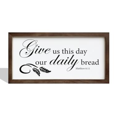 Imagem de Gkwa Placa de Pão Nosso de Cada Dia, Placa de Decoração Cristã, Placa de Madeira com Escritura Emoldurada, Placa de Parede Rústica, Decoração de Parede para Casa Cristã, Decoração (15 X 7,5 X 0,3 Pole