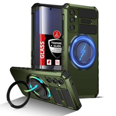 Imagem de FRLMOOES Capa para Samsung Galaxy S24 FE compatível com carregamento magnético sem fio, Galaxy S24 FE com 2 protetores de tela, com anel de suporte de 360° à prova de choque, proteção de nível