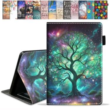 Imagem de FVAENDHIO Capa para tablet Amazon Kindle Fire 7 (9ª/7ª geração, versão 2019/2017, tela de 7 polegadas) com compartimento para cartão e hibernar/despertar automático - capa fólio dobrável fina, árvore