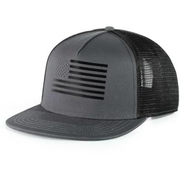 Imagem de KDVOG Boné de caminhoneiro unissex bandeira americana tamanho grande XGG aba plana boné de beisebol leve ajustável para homens, Cinza escuro/preto, XX-Large