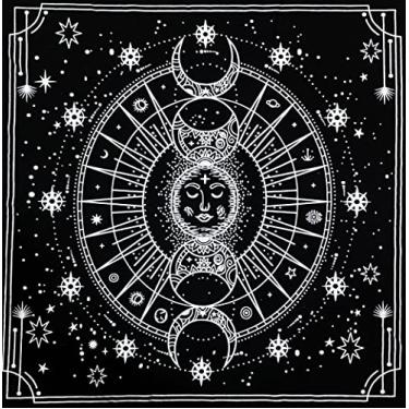 Imagem de INDIAN CONSIGNERS Pano de altar fases da lua baralho de tarô celestical Alter quadrado toalha de mesa lugar sagrado decoração de casa rosto lua 18 por 18 pano sagrado (fases da lua)