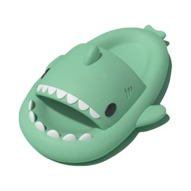 Imagem de rosyclo Chinelos de tubarão para mulheres e homens, chinelos fofos de tubarão nublado adulto macio leve antiderrapante sola grossa bico aberto casa de praia almofada de nuvem bebê travesseiro chinelo para interior e exterior, Verde sálvia, 10.5-11.5 Women/9-10 Men