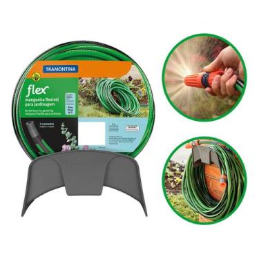 Imagem de Mangueira Flex Jardim 20mts Com Suporte Esguicho  Tramontina