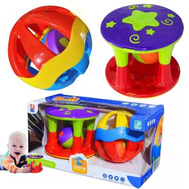 Imagem de 2 Brinquedo Torre Bolinha Chocalho Sensorial Para Bebê Caixa
