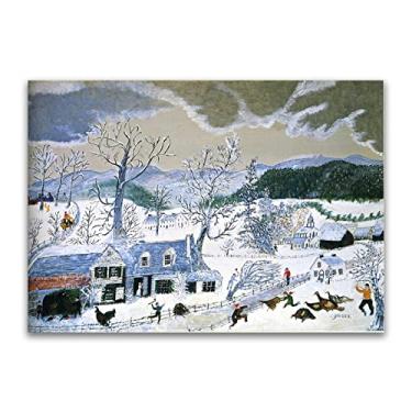 Imagem de Pinturas a óleo Grandma Moses Anna Mary Robertson. Reprodução impressa em tela. Arte famosa (Catching the Turkey), pôster e impressões de paisagem. Imagens de arte de parede em tela 40 x 60 cm (16 x