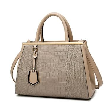 Imagem de Bolsa de couro Bolsa design de crocodilo Moda Bolsa feminina Bolsa feminina de luxo Bolsa mensageiro(Khaki)