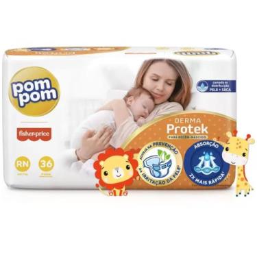Imagem de Fralda Pom Pom Fisher Price Derma Protek Tamanho RN até 5kg Com 36 Uni