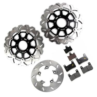 Imagem de Discos e pastilhas de disco de freio dianteiros e traseiros flutuantes compatíveis com Suzuki GSXR 600 750 2004-2005, GSXR 1000 2003-2004, acessórios de substituição de motocicleta pretos
