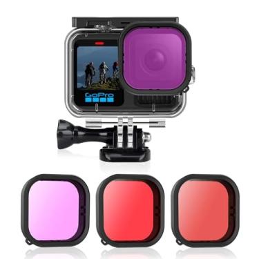 Imagem de AFAITH Kit com 3 filtros de mergulho + capa à prova d'água para GoPro Hero 9 preta, capa protetora para fotografia de mergulho subaquático + pacote com 3 filtros de mergulho para GoPro Hero 9 preto
