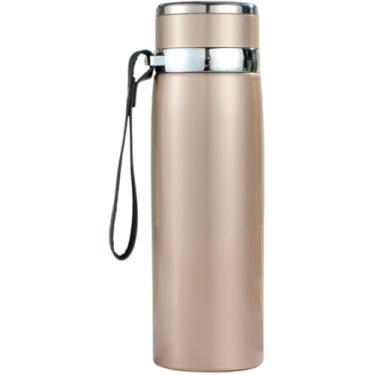 Imagem de Garrafinha Térmica Aço Inox 600ml Água Gelada Quente Vedação Academia Trilha (Bege)