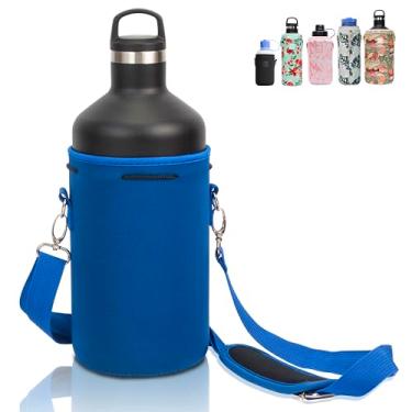 Imagem de Made Easy Kit Neoprene com isolamento térmico para garrafa de água - alça de ombro acolchoada ajustável - bolsa tiracolo para garrafa de vidro, copo de aço inoxidável - 5 tamanhos (azul, extra grande)