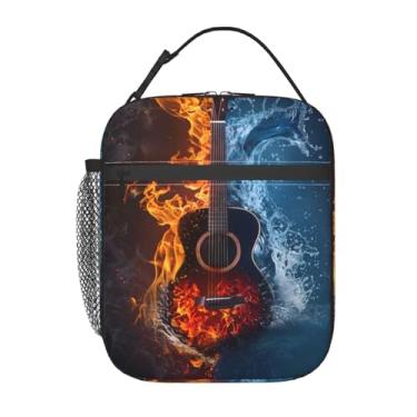 Imagem de SIUKUS Lancheira isolada para crianças, meninos, meninas, lancheira reutilizável para escola, escritório, piquenique, trabalho, viagem, lancheira com tema de guitarra de gelo e fogo