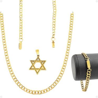 Imagem de Corrente aço banhada + pingente estrela davi presente casual moda masc