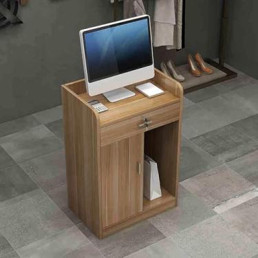 Imagem de Mesa de recepção, balcão frontal com gavetas com trava, mesa de sala de recepção de salão, mesa de computador de escritório com armário de armazenamento, balcão de caixa de loja de roupas, D, 152 x