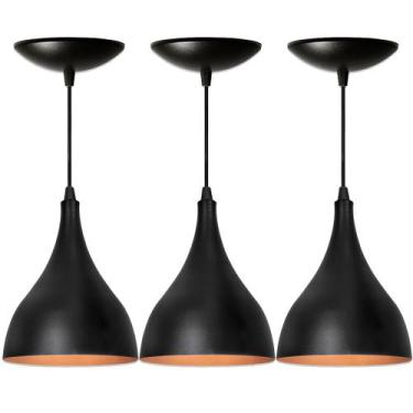 Imagem de Kit 3 Luminárias Pendente Gota Preta Fosca / Cobre - Ilustre Lar