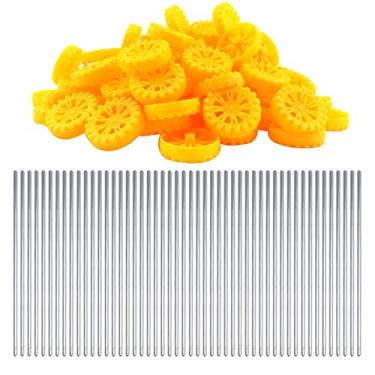 Imagem de EUDAX Rolo de plástico de 30 mm x 8 mm, roda de brinquedo de eixo de 2 mm de diâmetro e eixo redondo de 2 mm x 100 mm para brinquedo de bricolage, carro, camião, barco, helicóptero (amarelo,