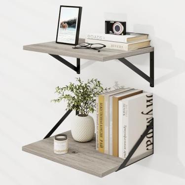 Imagem de Dreamland Prateleiras flutuantes cinza para parede, madeira marrom, prateleira grande flutuante de 30 x 40 cm, conjunto de 2 para estante de livros, sala de estar, quarto, casa, escritório, banheiro