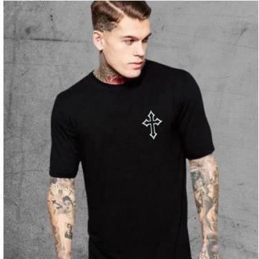 Imagem de Camiseta C/ Cruz Roupas Masculinas Camisas Streetwear Algodão - Talism