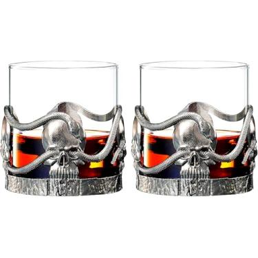 Imagem de Conjunto de 2 copos de uísque, uísque, vinho, cerveja e água - 354 g - água, rum, conhaque e uísque, elegante, copo de cristal assustador para presente gótico, presentes para homens e mulheres, vidro