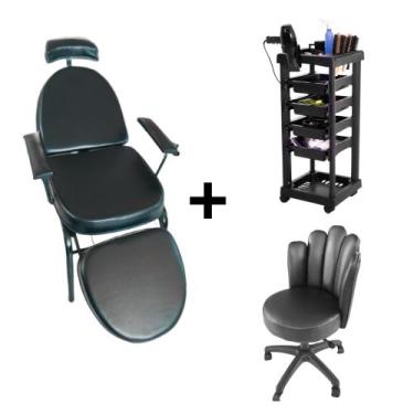 Imagem de Kit Cadeira Reclinada Maquiagem, Tatuagem + Mocho + Carrinho - HENVIFE