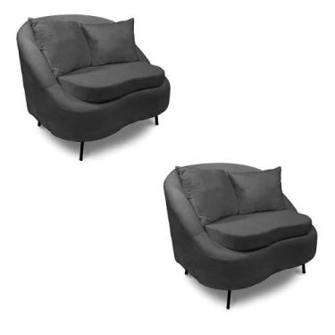 Imagem de Poltrona Decorativa Orgânica Pé Ferro Pto Kit 2 Zaya Bouclê C05 - D'ro