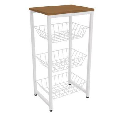 Imagem de Fruteira De Chão 3 Cestos 75 cm LI035 Canela Branco KPB - Milani Store