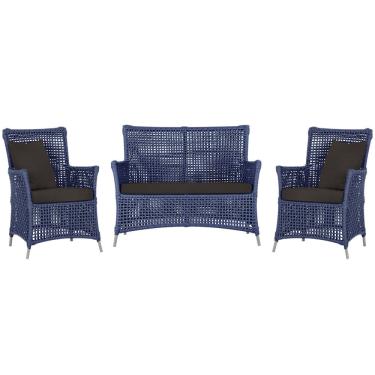 Imagem de Jogo Sofá e 2 Poltronas de Área Igapó Alumínio Pintura Fendi Corda Náutica Estofado 9 Trama